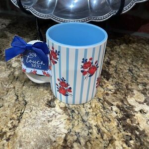Sunday Morning Ceramics soft touch soft blue and white striped floral mug - NEW!